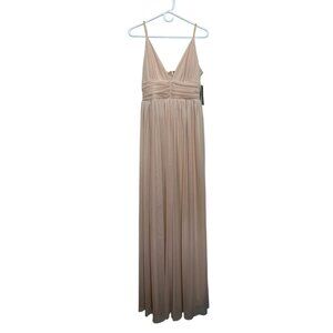 Lulus Long Maxi Babydoll Prom Dress Medium Cream Chiffon Gown Empire Waist Y2K